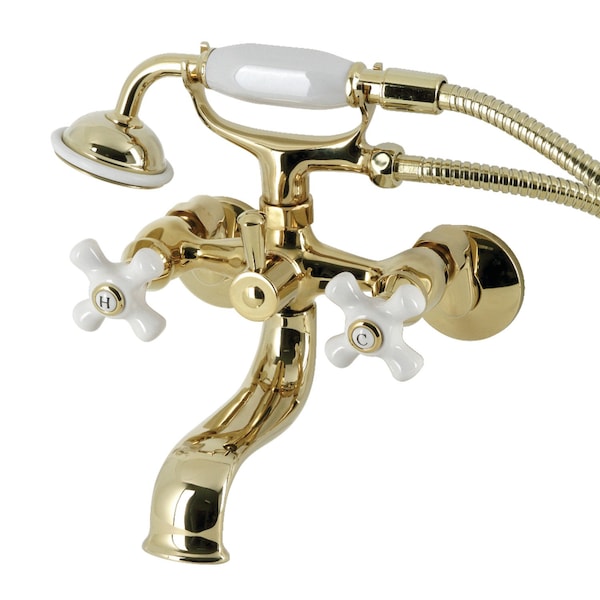 Kingston Brass Tub Wall Mount Clawfoot Tub Faucet with Hand Shower, Polished Brass KS225PXPB - main